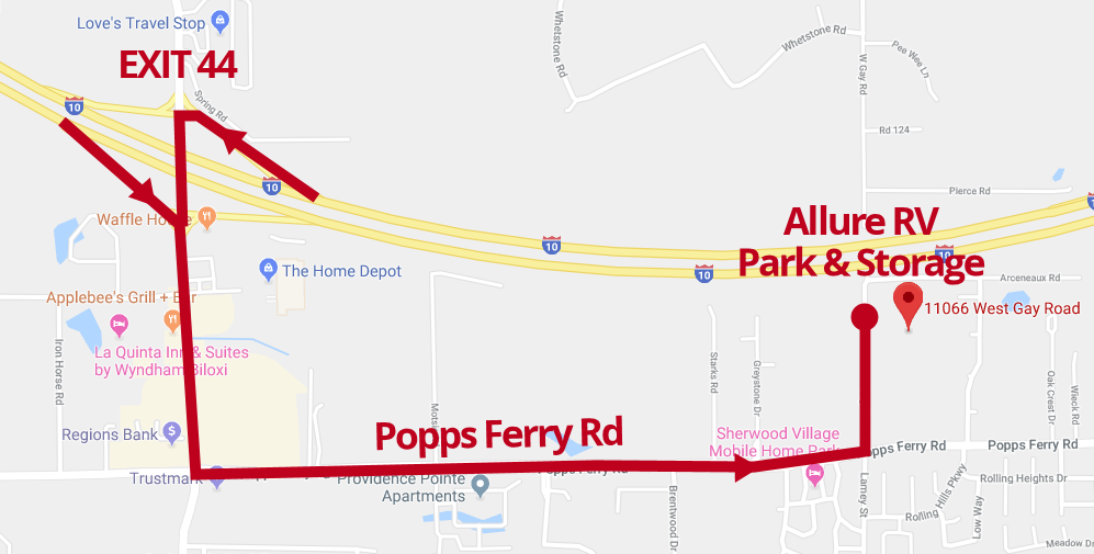 Directions from Exit 44 to our RV Park in Biloxi | Allure RV Park